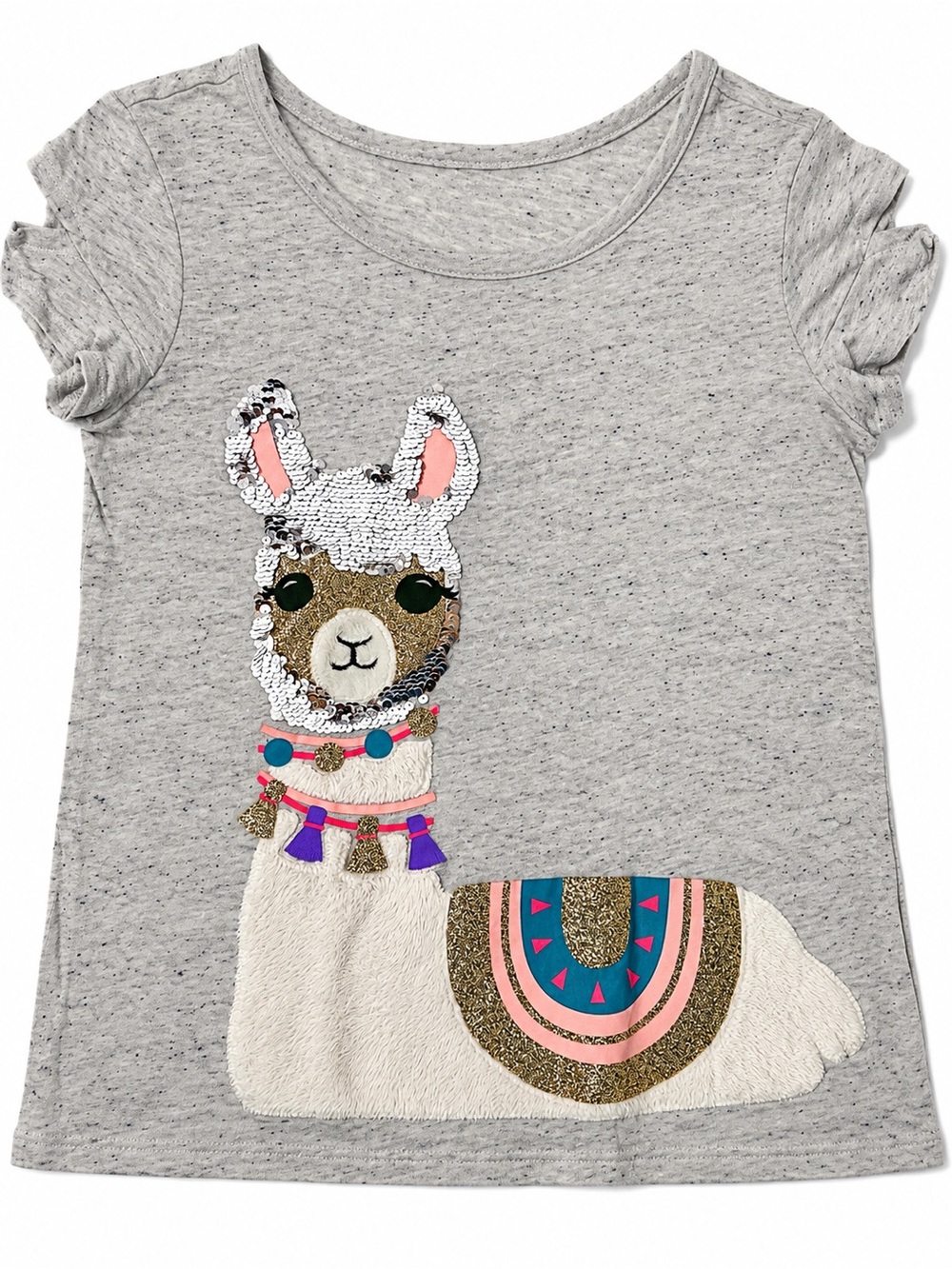 Justice Gray Llama Sequin & Applique Tee